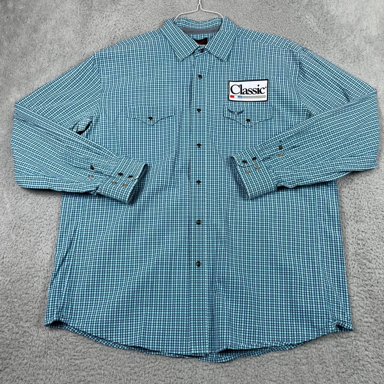 Rodeo Sponsored PBR Cowboy Wrangler Shirt Men XL Blue Plaid Classic Relentless