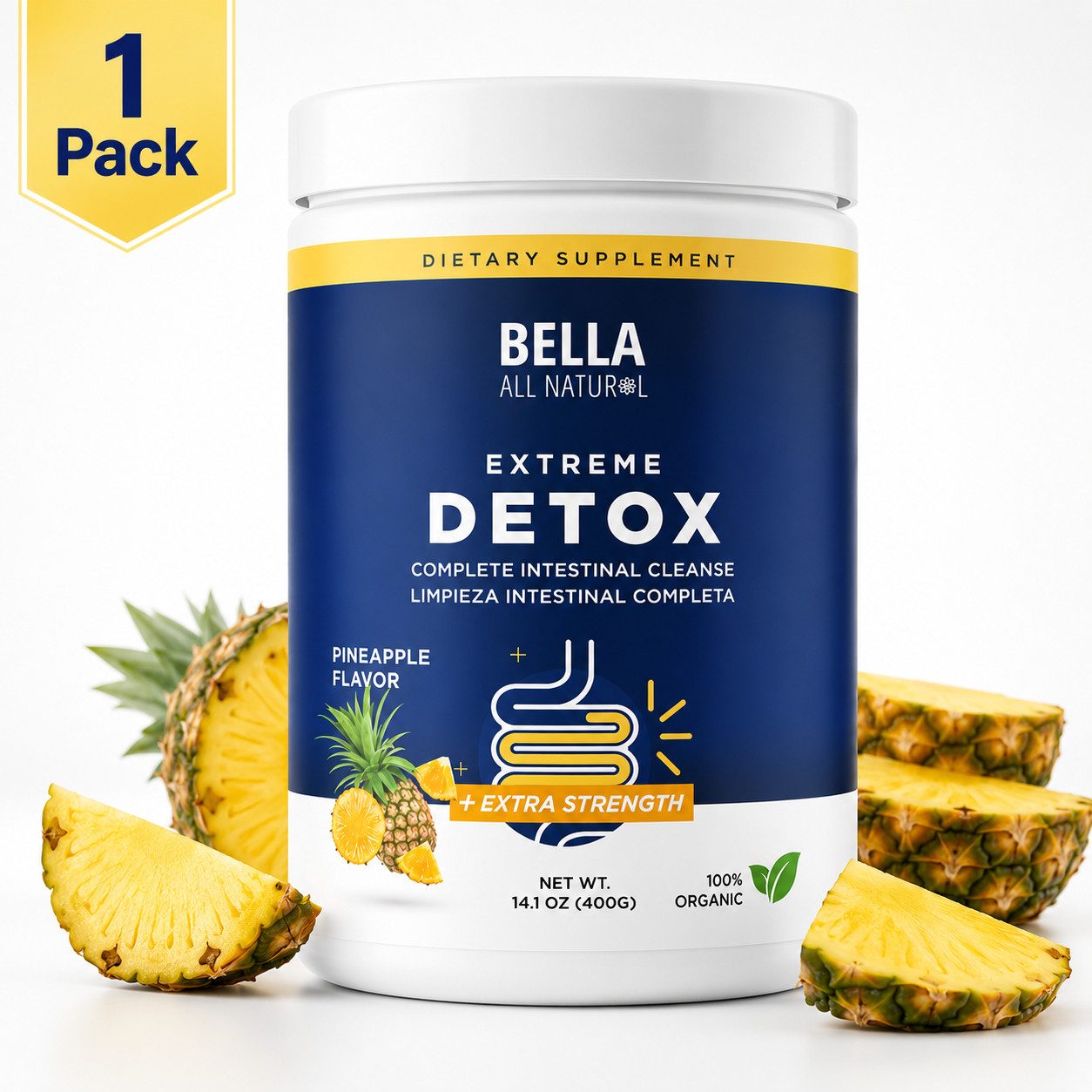 Bella All Natural Detox Powder Pineapple 1-3 Pack Supplement