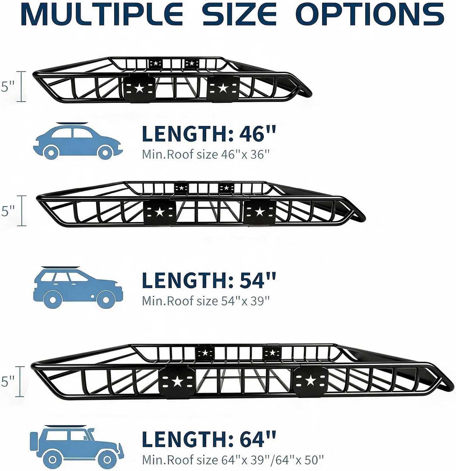 46\'\'/54\'\'/64\'\' 200LBS Heavy Duty Roof Rack Cargo Basket for Cars SUVs Trucks