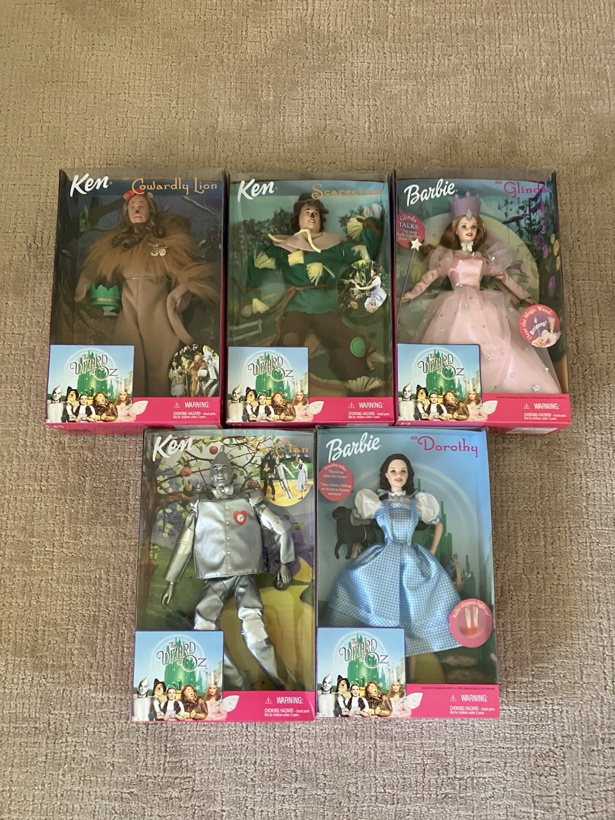 SET OF 5 BARBIE KEN WIZARD OF OZ DOLL DOLLS MATTEL 1999 NEW NIB NICE