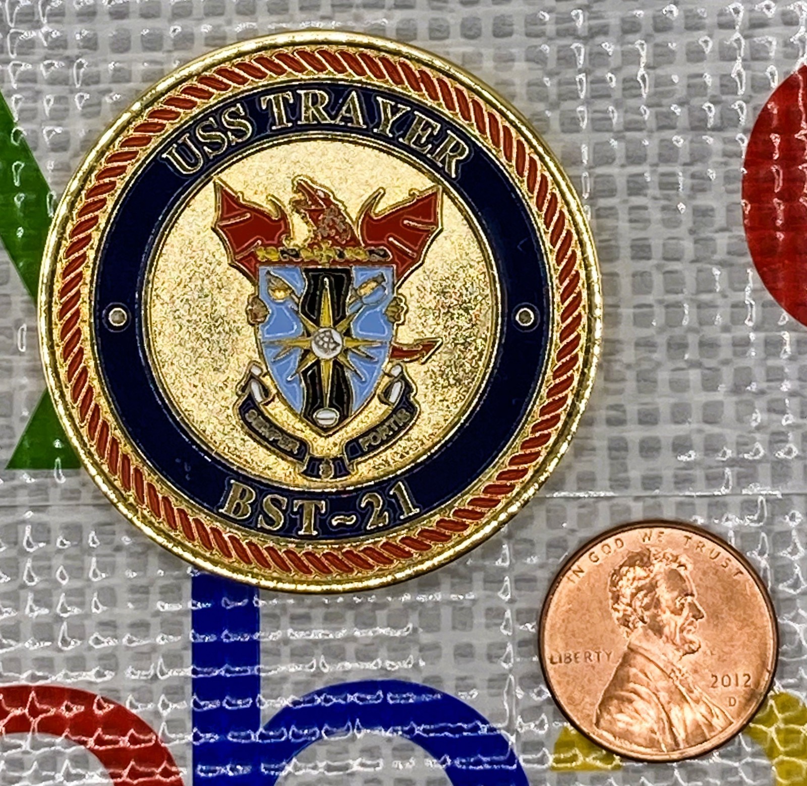 Challenge Coin - US Navy - USS Trayer - BST-21 - Battle Stations 21 - Gold - Ser