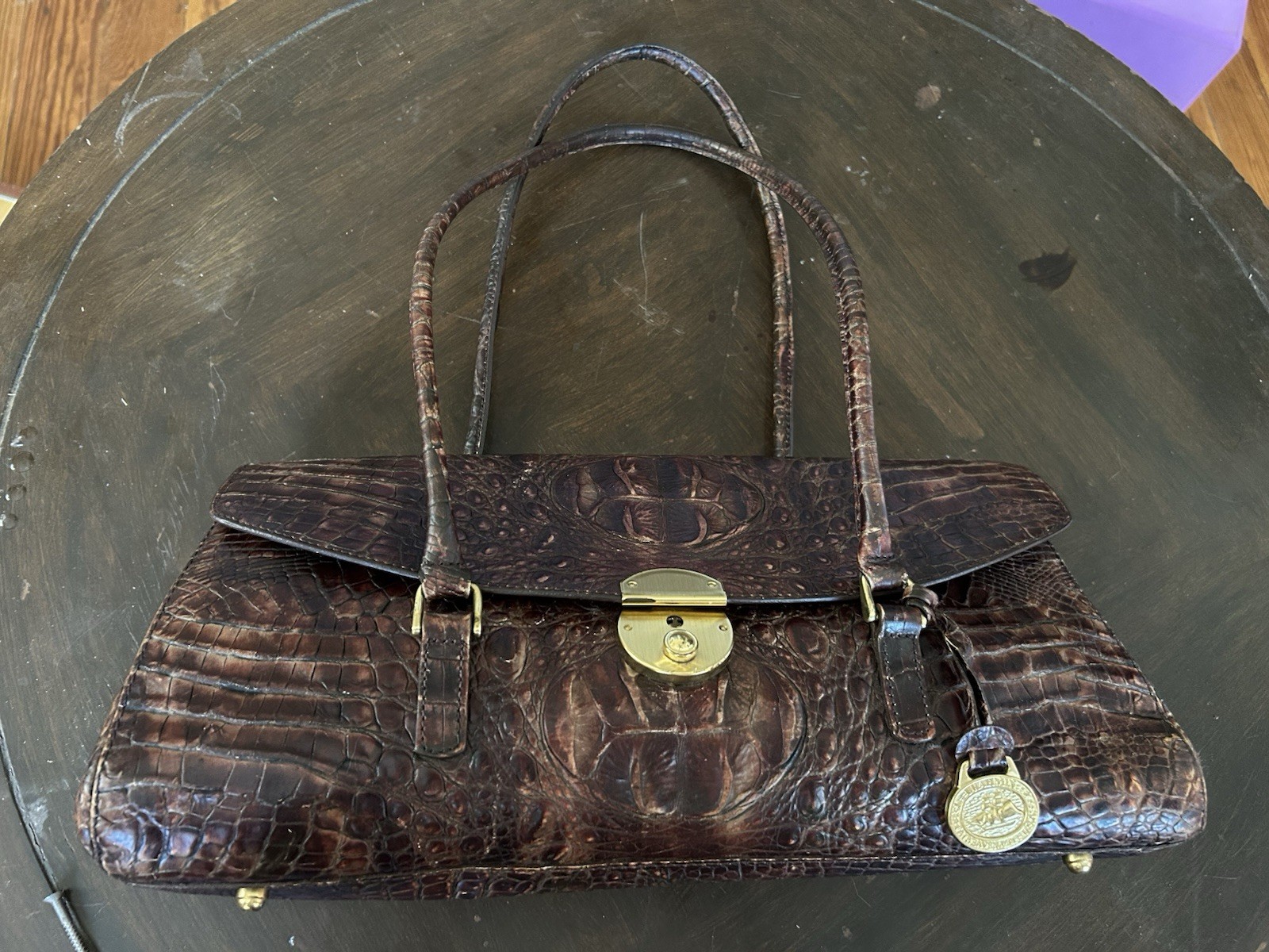 Vintage Brahmin Crocodile Embossed Leather Purse Bag  Brown