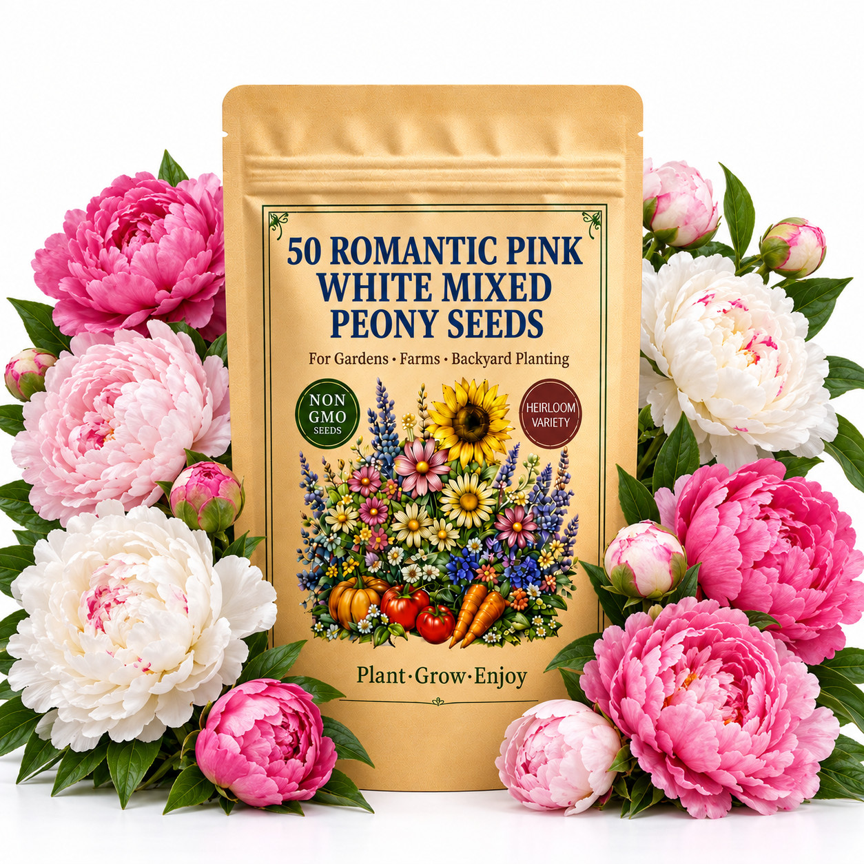 50 Romantic Pink White Mixed Peony Seeds - Garden Flowers for Home Planting Beds 50 Romantic Pink White Mixed Peony Seeds - Garden Flowers for Home Planting Beds