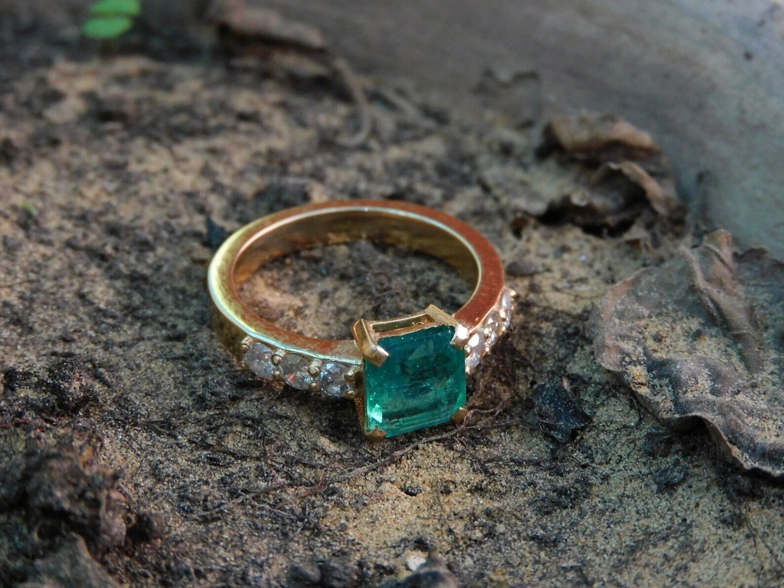 2.44 Ct Princess Cut Natural Emerald & Diamond Wedding Ring 14K Real Yellow Gold