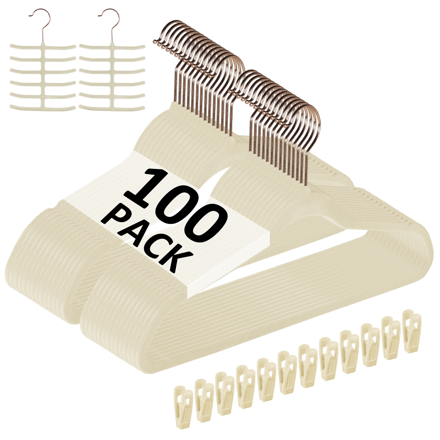 50/100pcs Premium Velvet Hangers Non-Slip w/Finger Clips and Tie Rack Ultra Slim