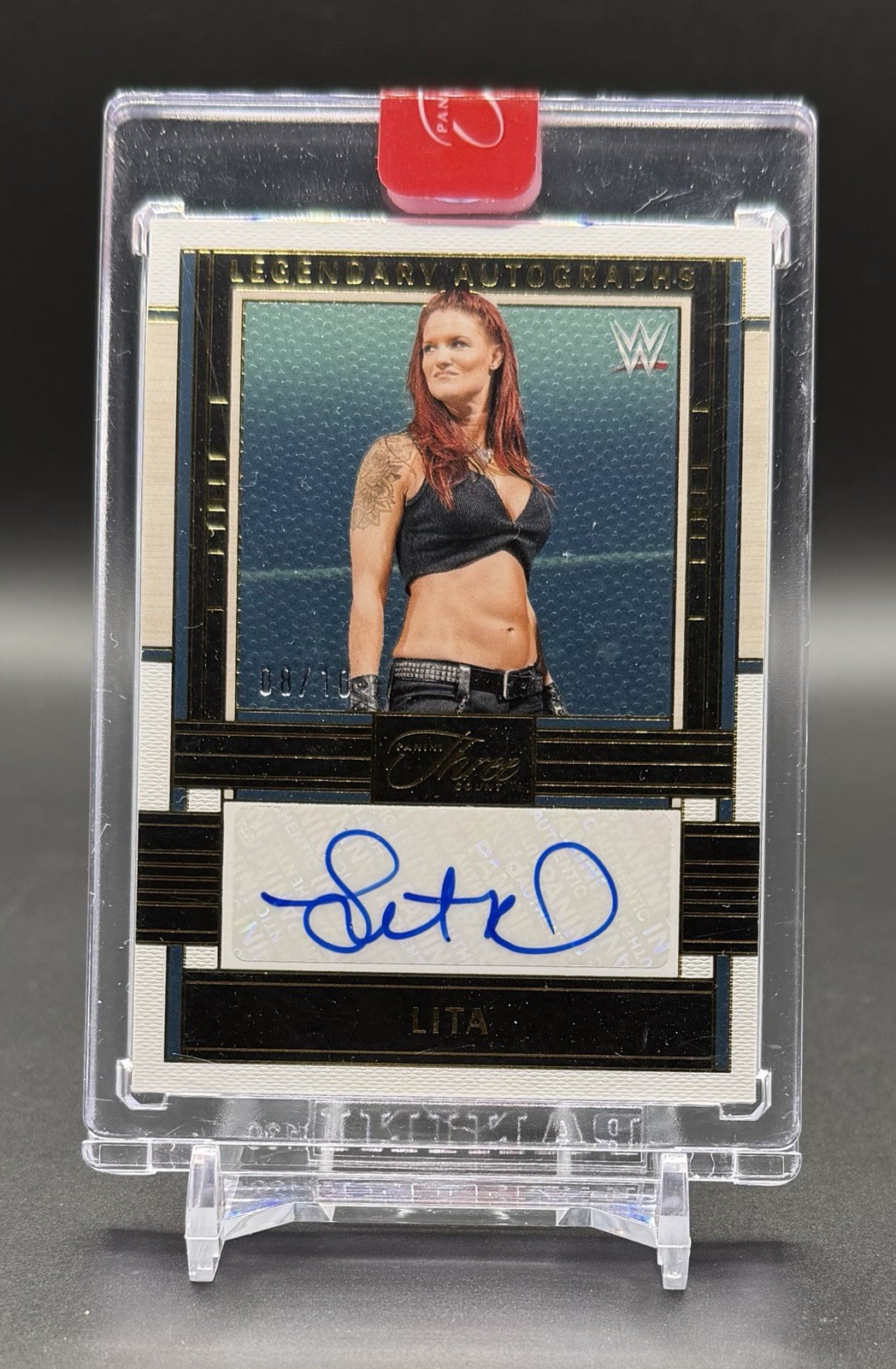2024 Panini Three Count WWE Legendary Autographs Lita #LA-9 Gold /10 (AU) 2024 Panini Three Count WWE Legendary Autographs Lita #LA-9 Gold /10 (AU)