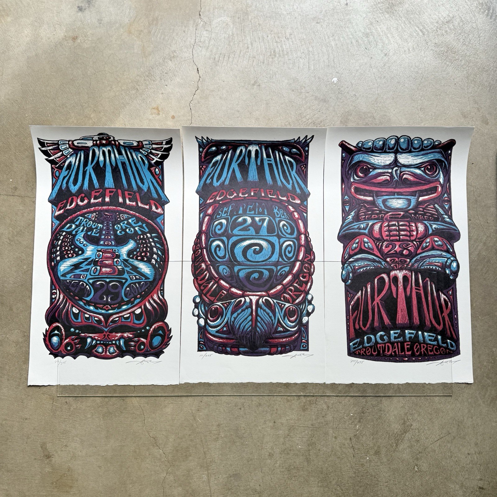 Furthur Edgefield OR 3 Panel Poster Set – Signed & Numbered by AJ Masthay (2012)