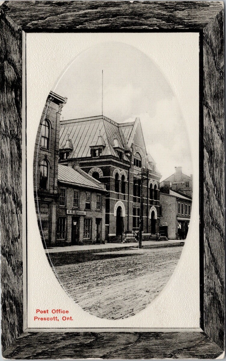 Post Office Prescott Ontario ON WC Robinson Store c1911 Oval Postcard H16 Post Office Prescott Ontario ON WC Robinson Store c1911 Oval Postcard H16