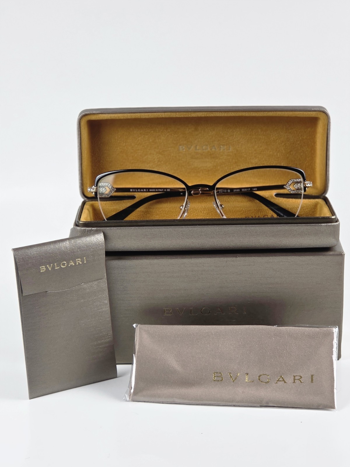 New Bvlgari BV 2210B 2033 Black Gold Metal Cat-Eye Eyeglasses  55mm17mm140mm