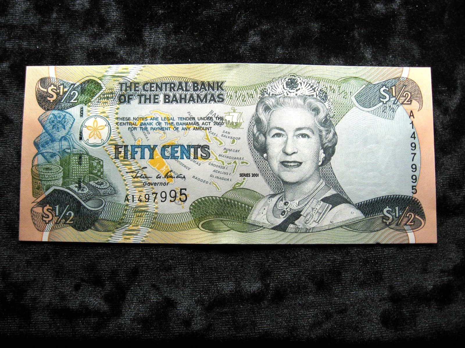 UNC old world currency note BAHAMAS 50 cents 2001 P68 \