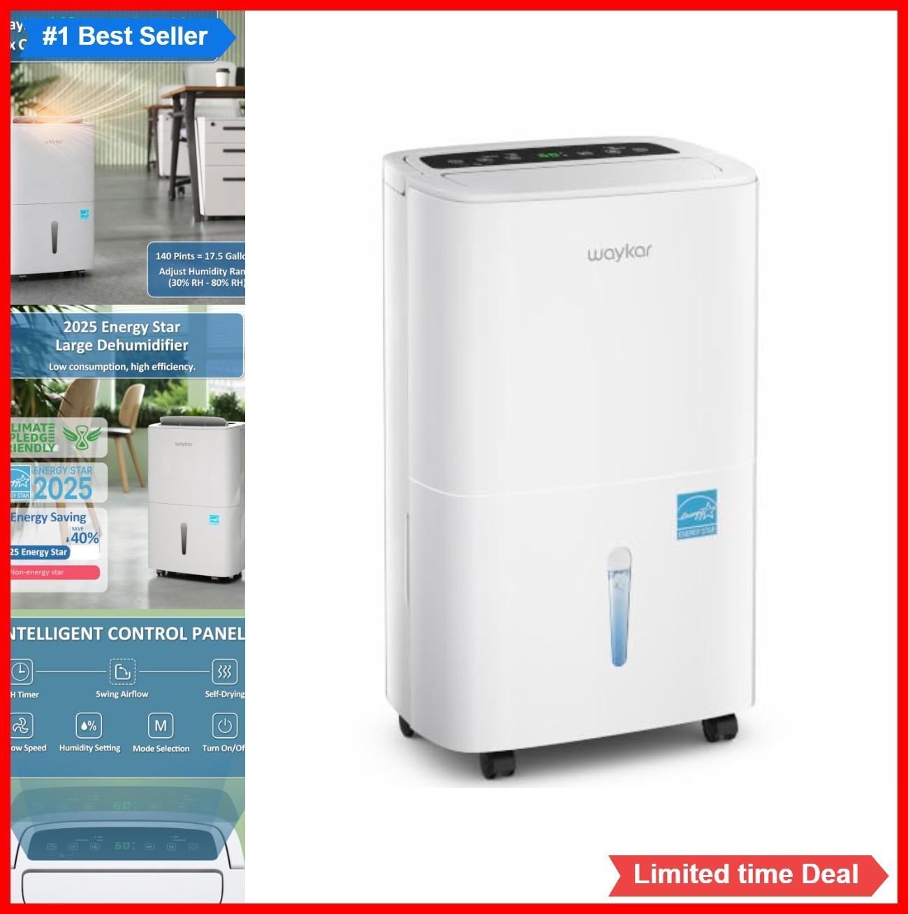 Dehumidifier 140 Pints Energy Star 6500 Sq Ft Basement Garage Drain Hose Auto