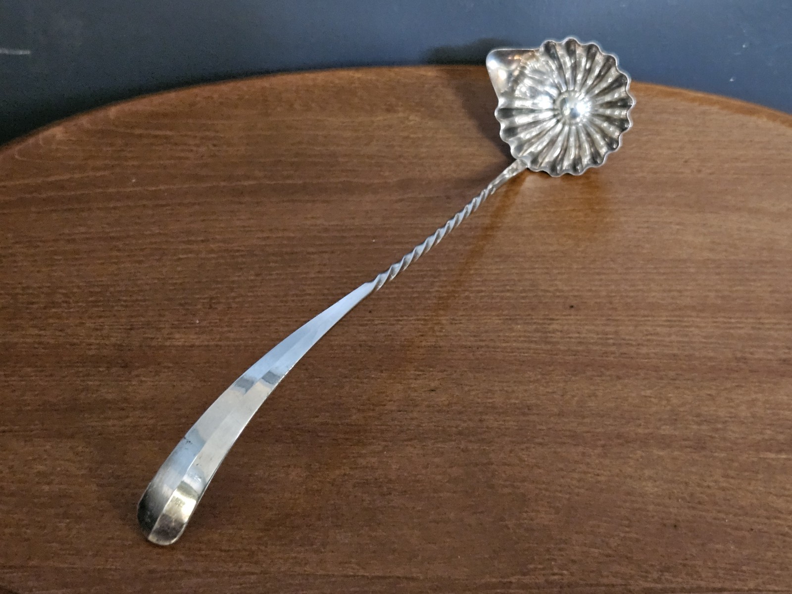 Antique Victorian Silverplate Punch Ladle Scalloped Shell Bowl Spiral Twist
