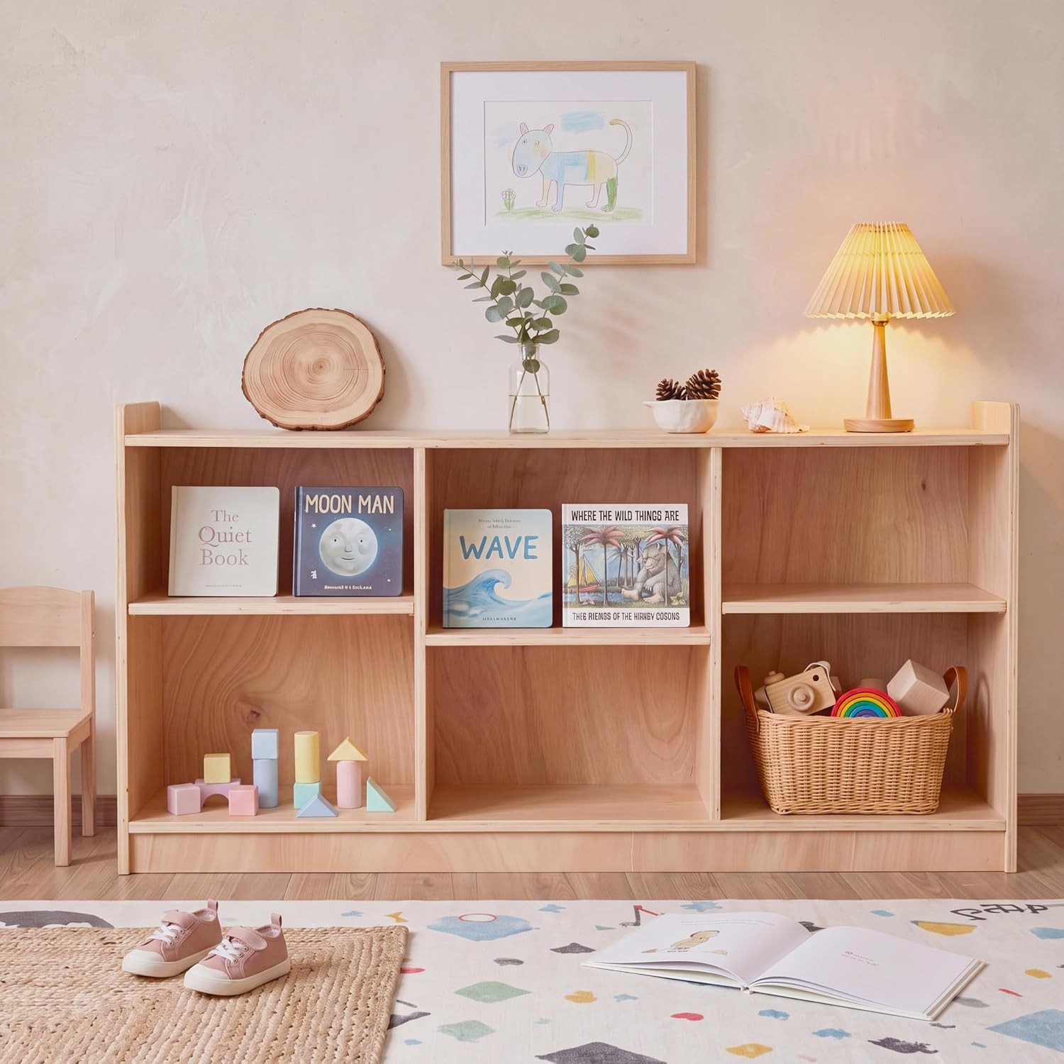 Montessori Shelf 6-Section Wooden Storage Cabinet, Movable Side Panels