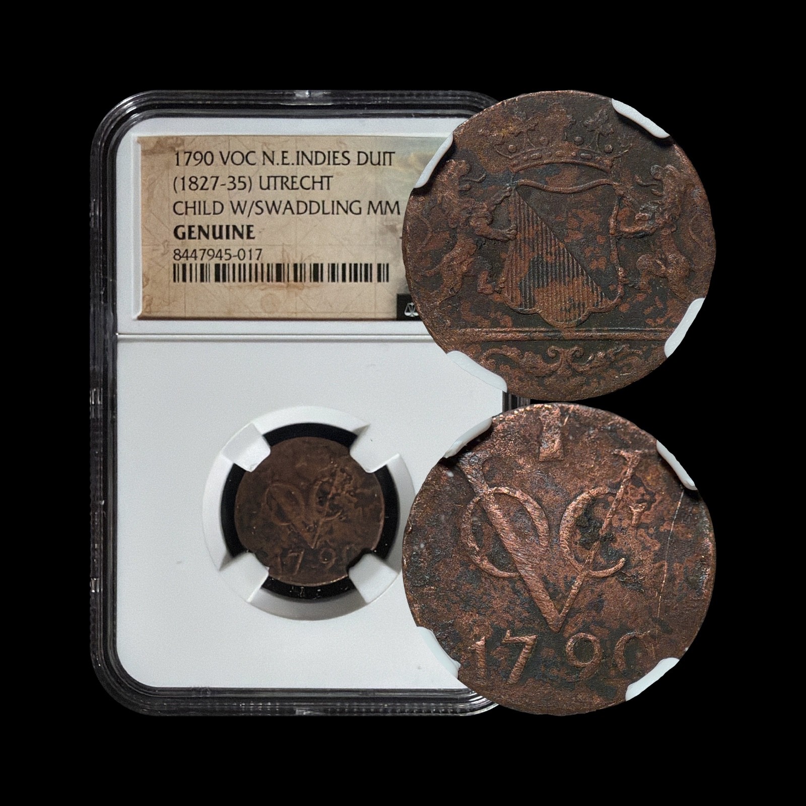 DUTCH EAST INDIES. 1827, 1 Duit - NGC Cert - New York Penny Utrecht Swaddled 017
