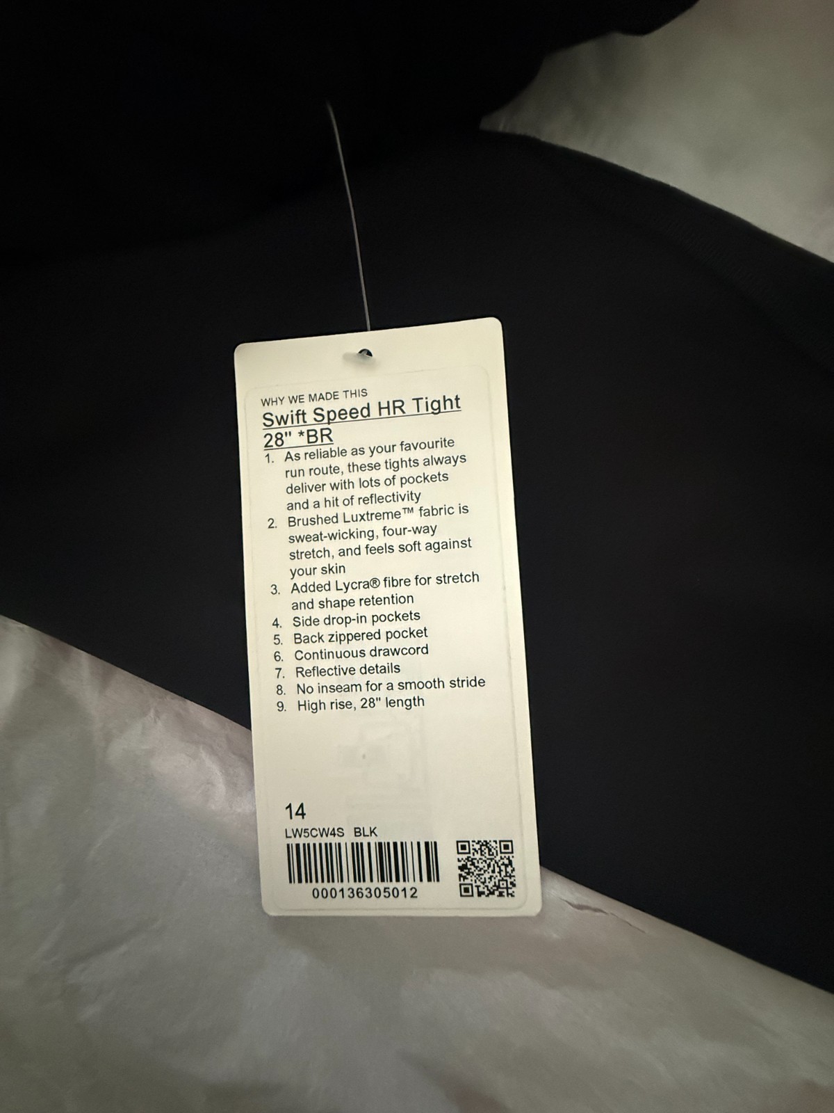 Lululemon Swift Speed HR Tight 28” BR Black Size 14 New With Tags