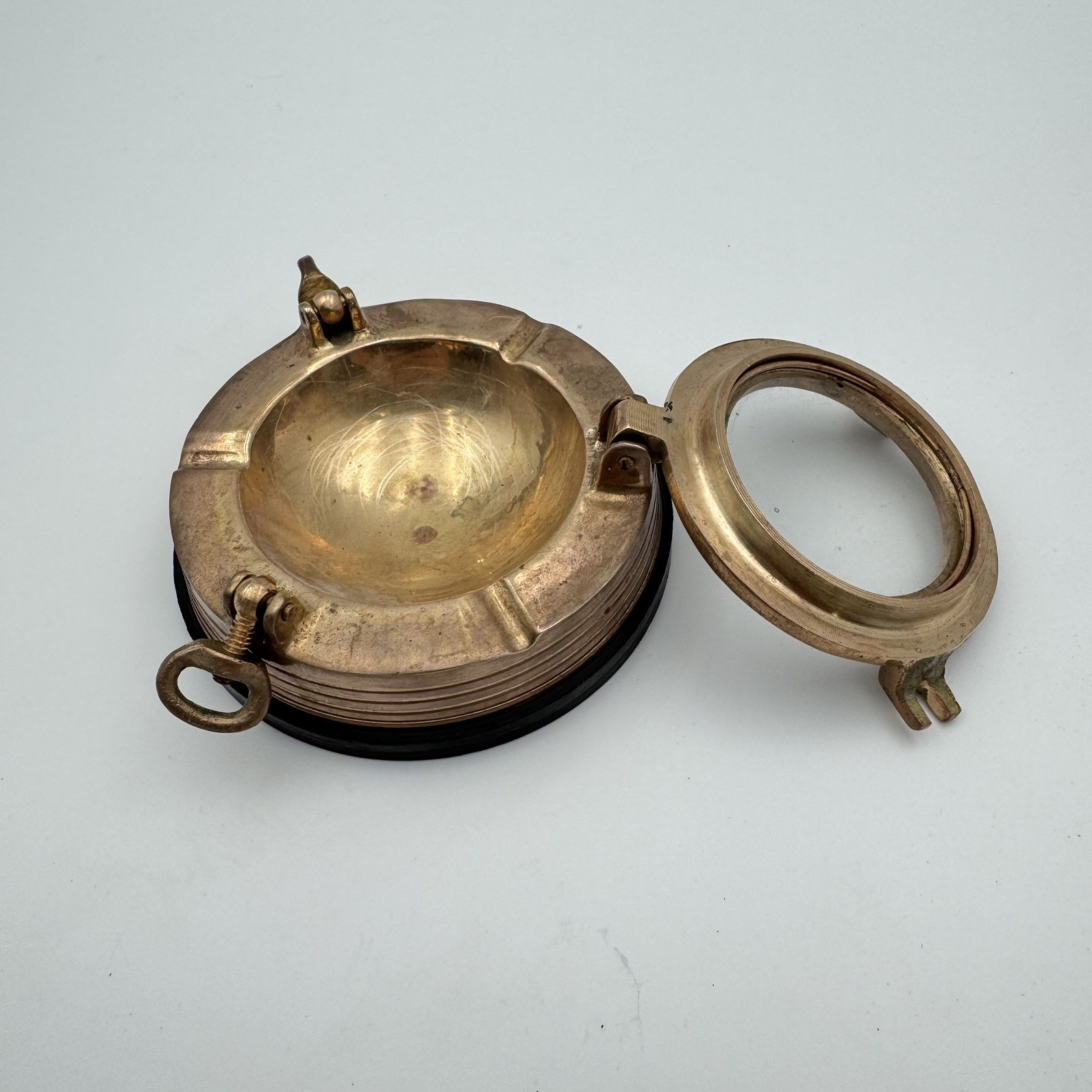 Vintage Solid Brass Porthole Ashtray Nautical Ship Marine Trinket Lid Box 4\