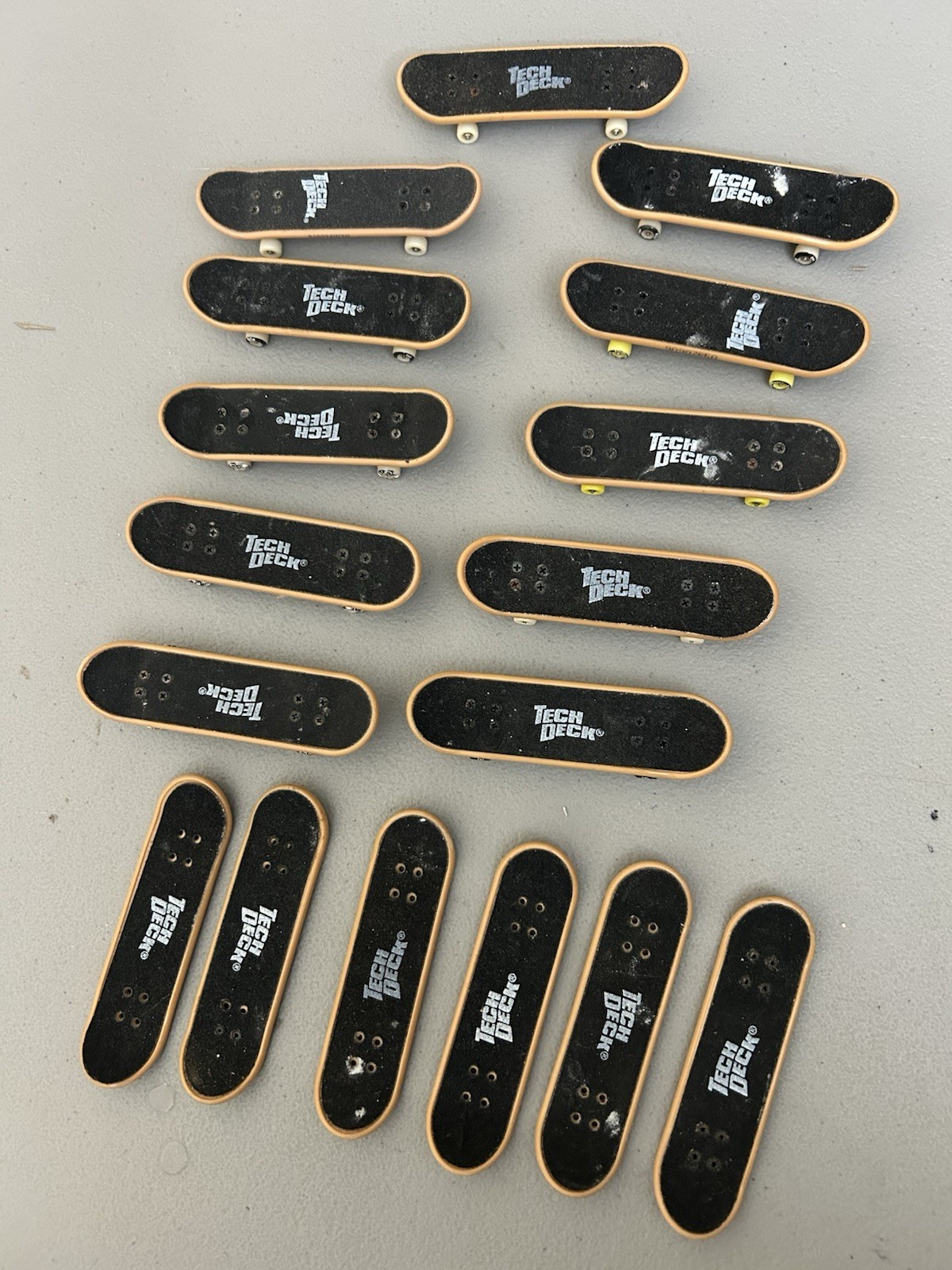 17 Tech Deck Finger Skateboards 3.75” No Wheels On 6 Of Them