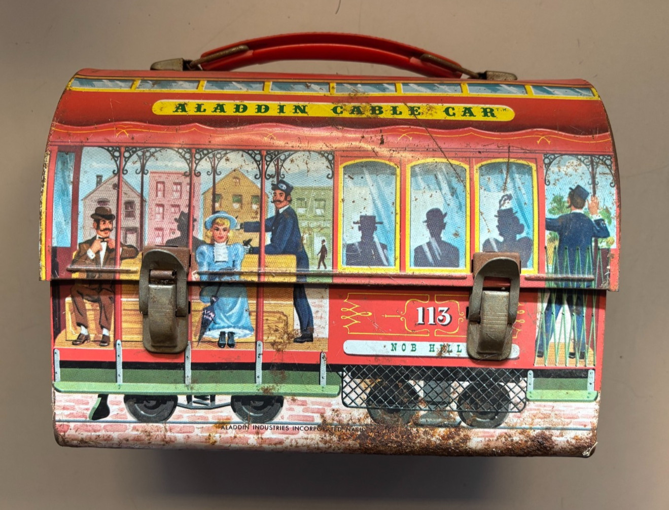 Vintage 1962 Aladdin Cable Car Dome Metal Lunch Box San Francisco No Thermos