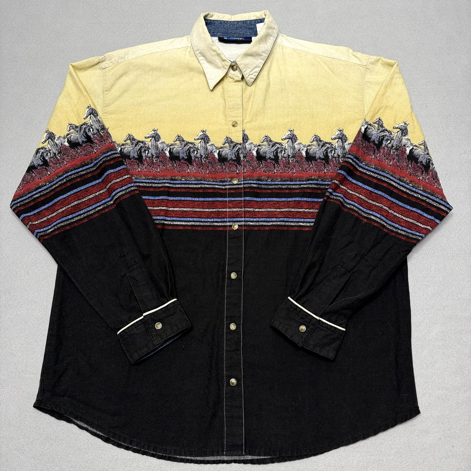 Vintage Wrangler Blues Shirt Mens Large Western Pearl Snap Long Sleeve Cotton