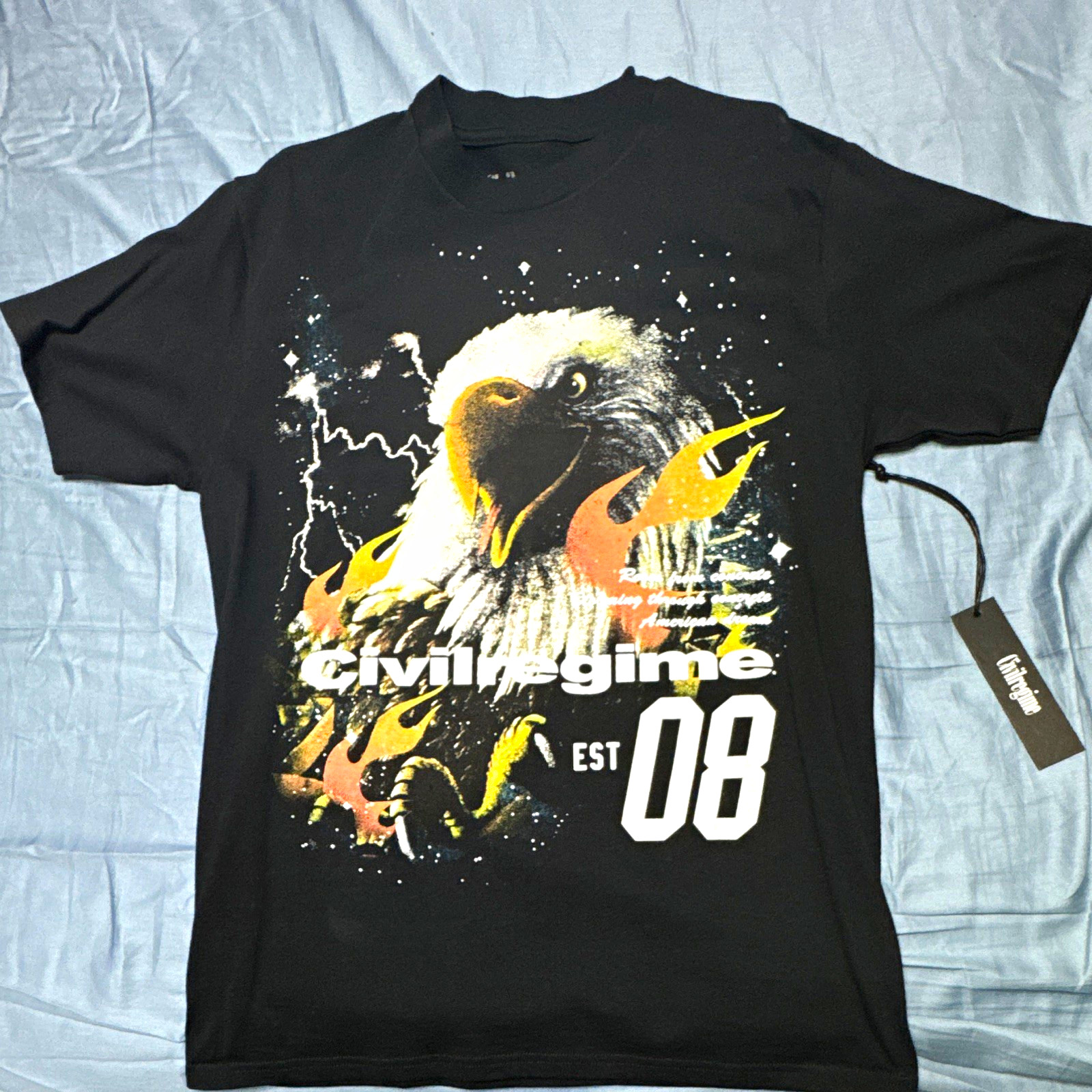 Civil Regime Men\'s Black Cotton Graphic Eagle Logo Crew Neck T-Shirt Size M