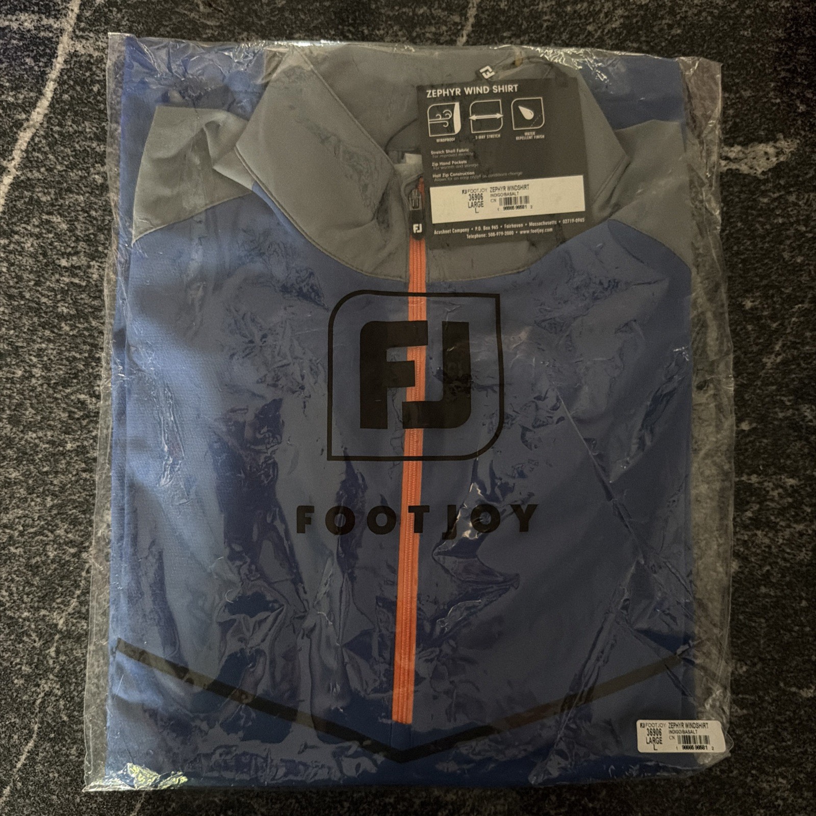 Men’s Footjoy Size Large Zephyr Windshirt Longsleeve, Indigo/Basalt Men’s Footjoy Size Large Zephyr Windshirt Longsleeve, Indigo/Basalt