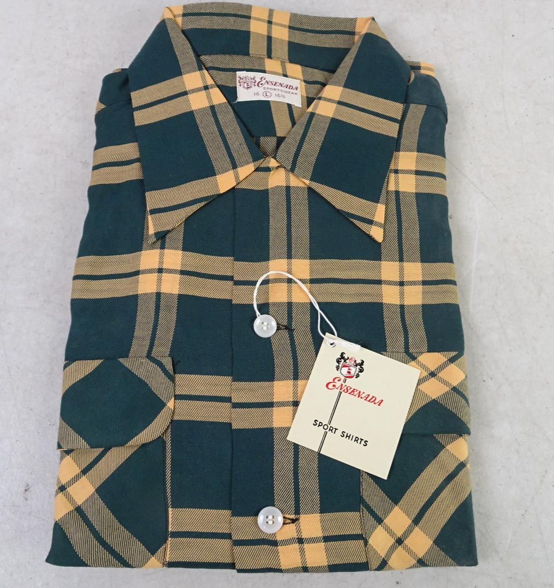 Vtg 50s ENSENADA Green Two Tone Long Sleeve Button Up Shirt 16 L 16.5 NOS NWT Vtg 50s ENSENADA Green Two Tone Long Sleeve Button Up Shirt 16 L 16.5 NOS NWT