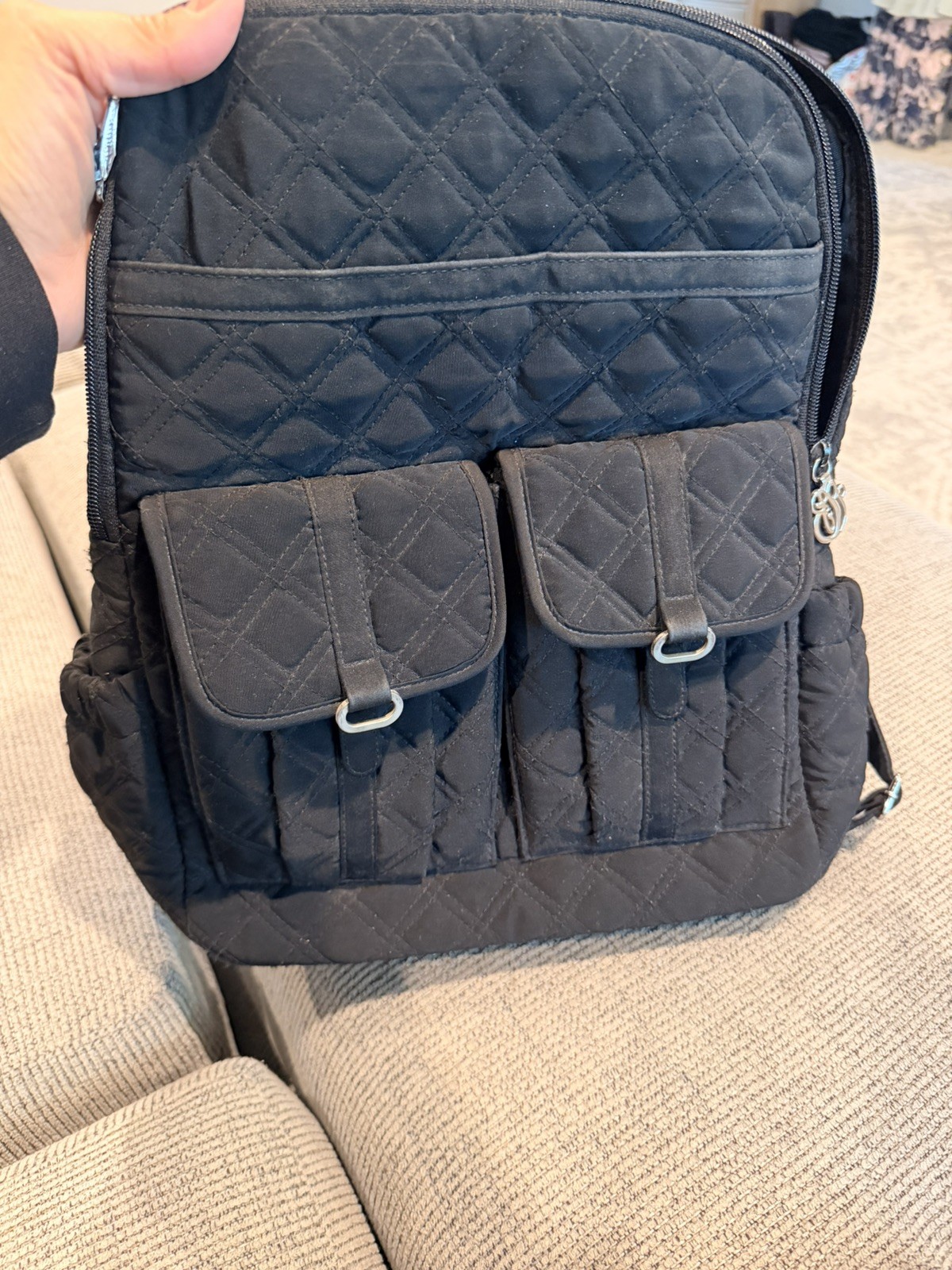 Vera Bradley Medium Quilted Backpack Black Adjustable Straps