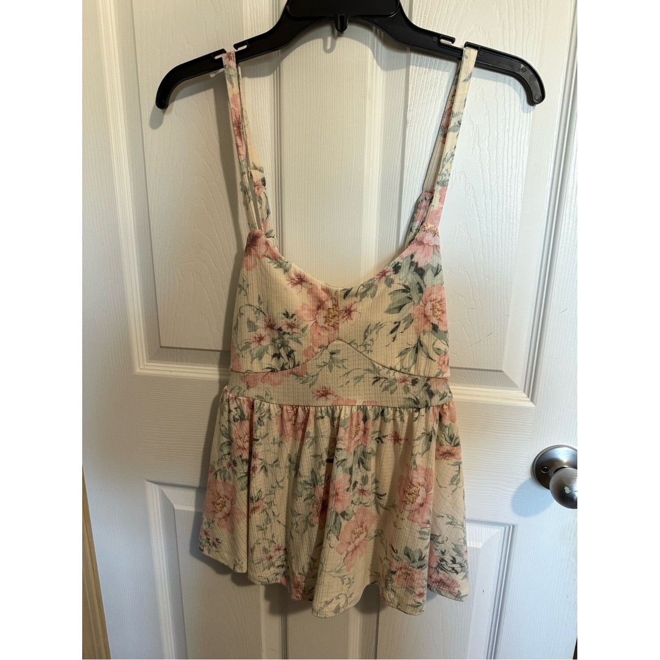 Torrid NWT Cream Floral Knit Babydoll Top with Pink Blooms