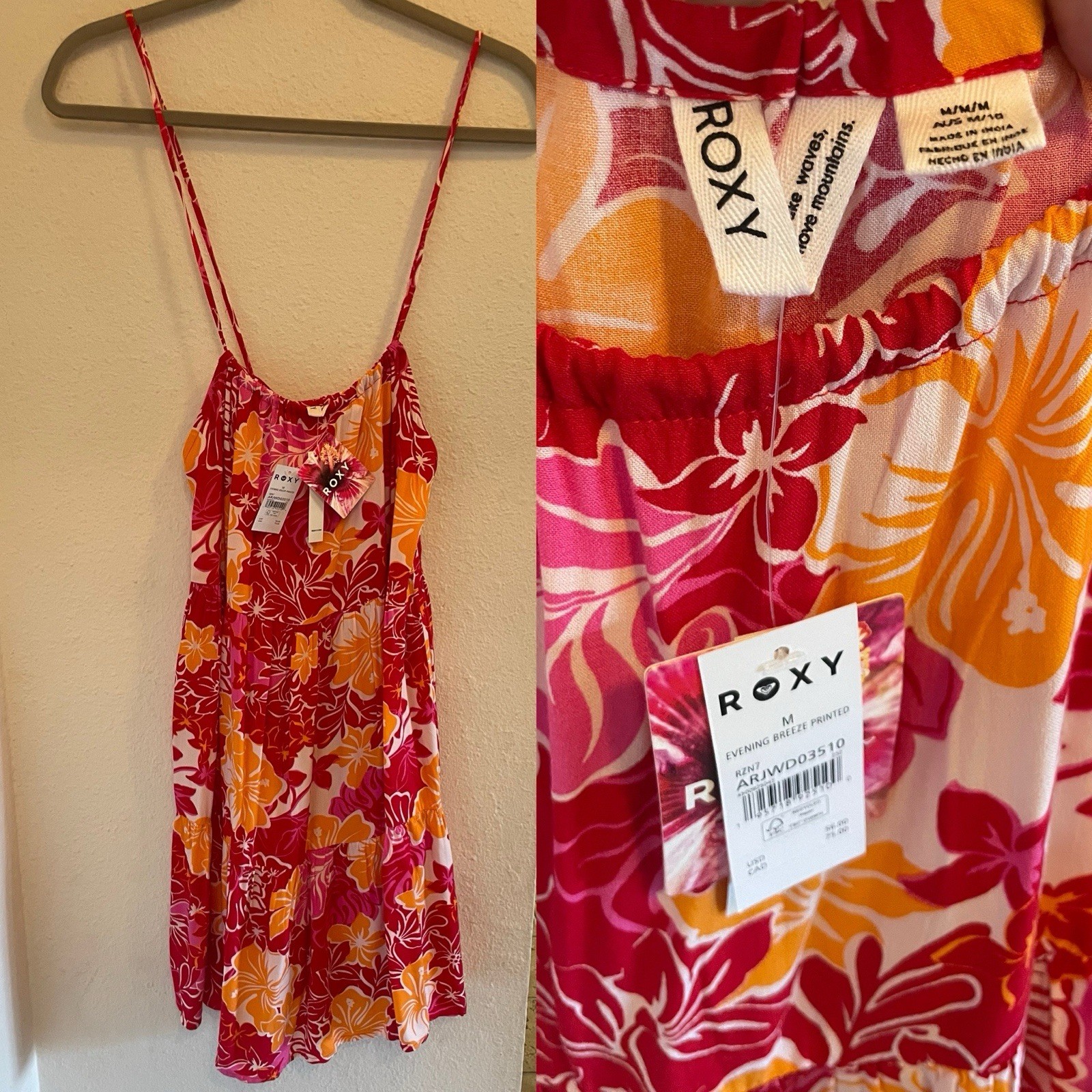 NWT Roxy Women’s Evening Breeze Tropical Floral Beach Swim Coverup Resort Vacay