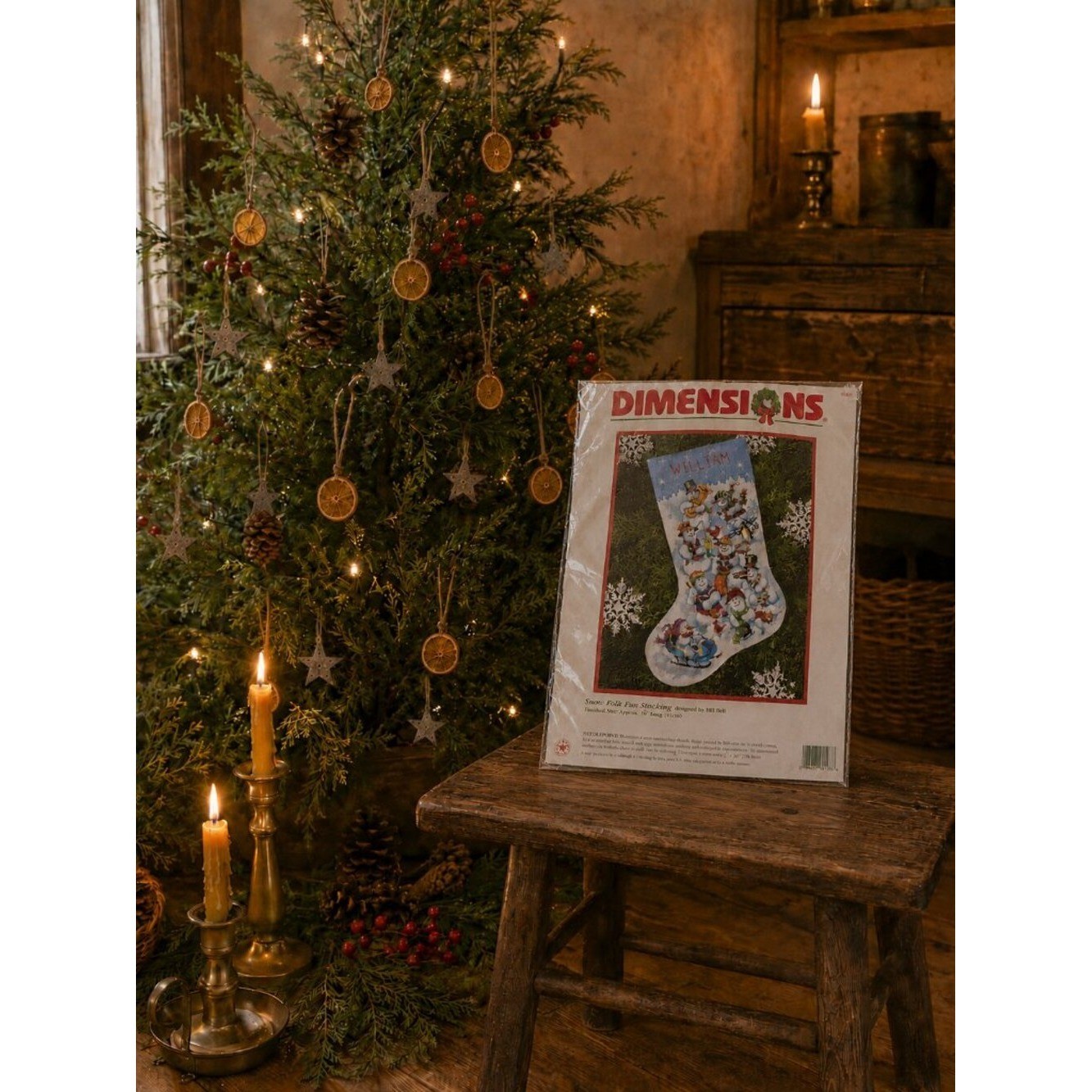 Vintage 1997 Dimensions Snow Folk Fun Needlepoint Stocking Kit 9108 Snowmen