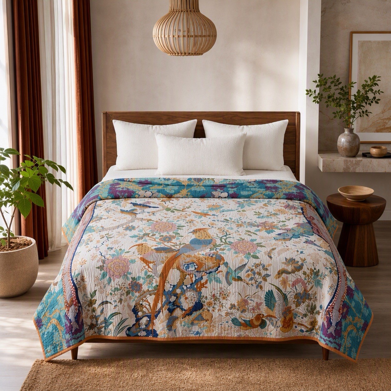 NEW Anthropologie Reversible Boho Bird Queen Cotton Bedspread Blanket 80 NEW Anthropologie Reversible Boho Bird Queen Cotton Bedspread Blanket 80