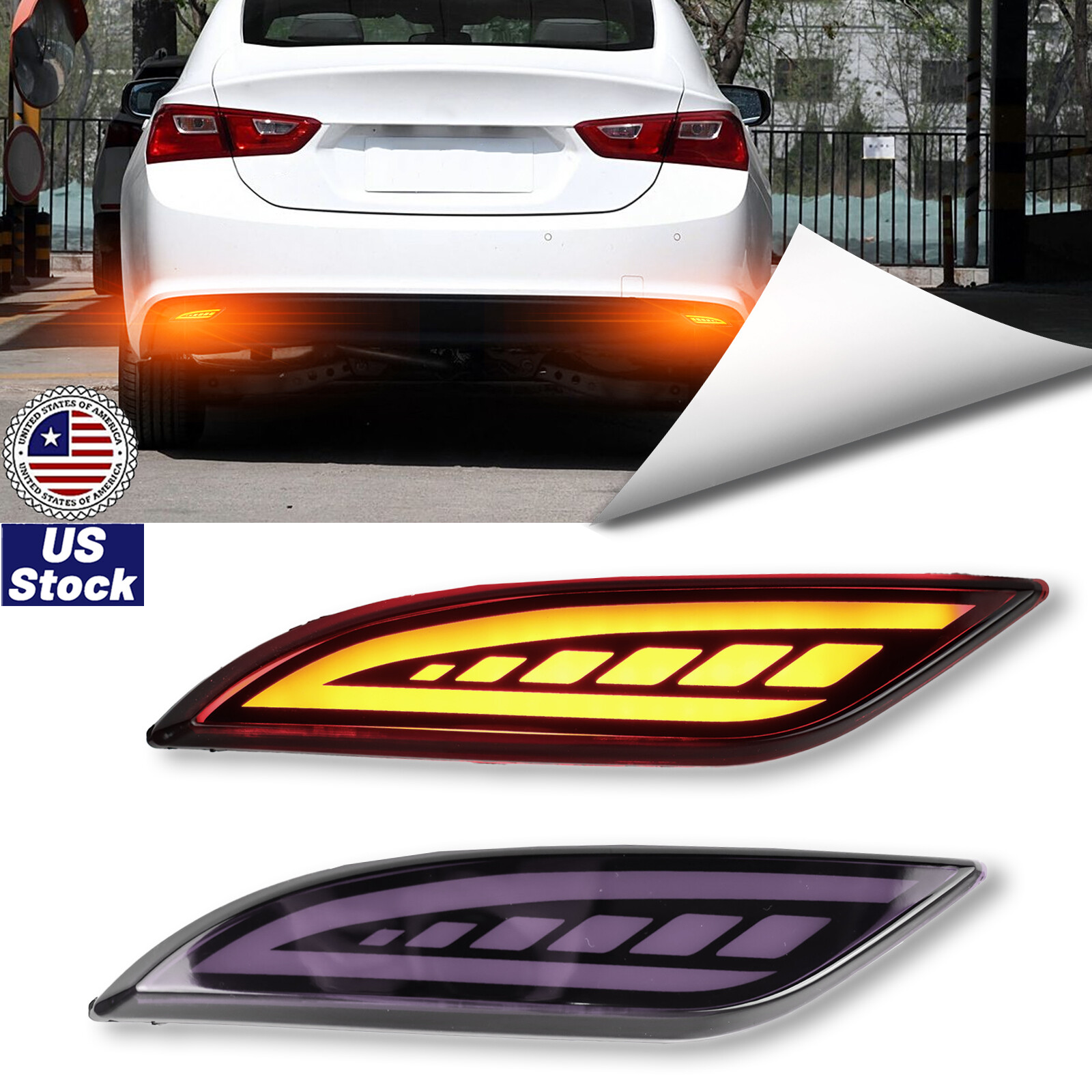 LED Rear Reflector Tail Light Brake w/Turn Smoked For Chevrolet Malibu 2016-2022