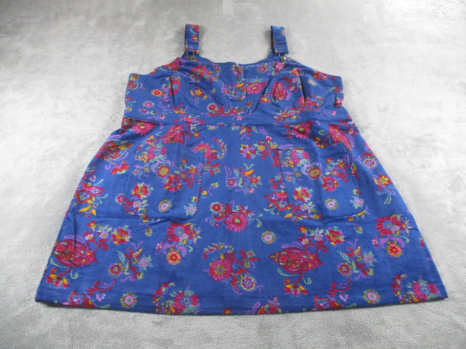 ModCloth Dress Womens 3X Blue Floral Corduroy Overall Pinafore Pockets