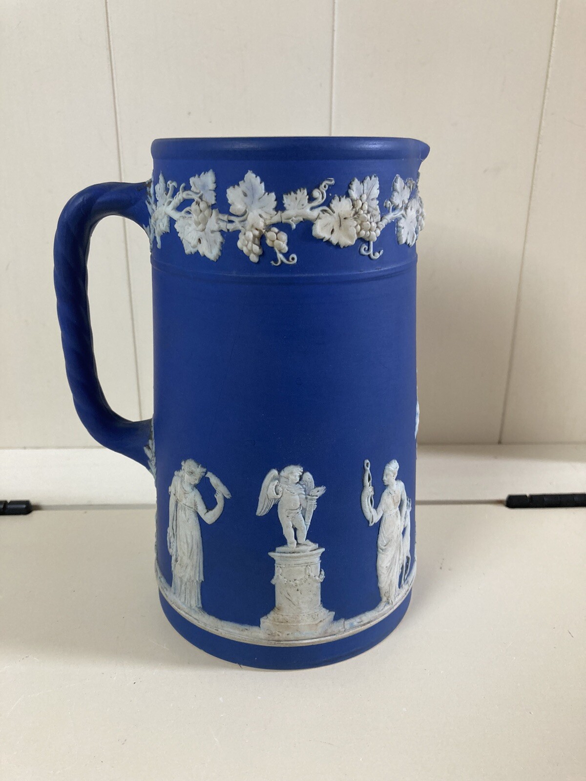 Antique Wedgwood Jasperware White Blue Jasper Dip Pitcher 6.5