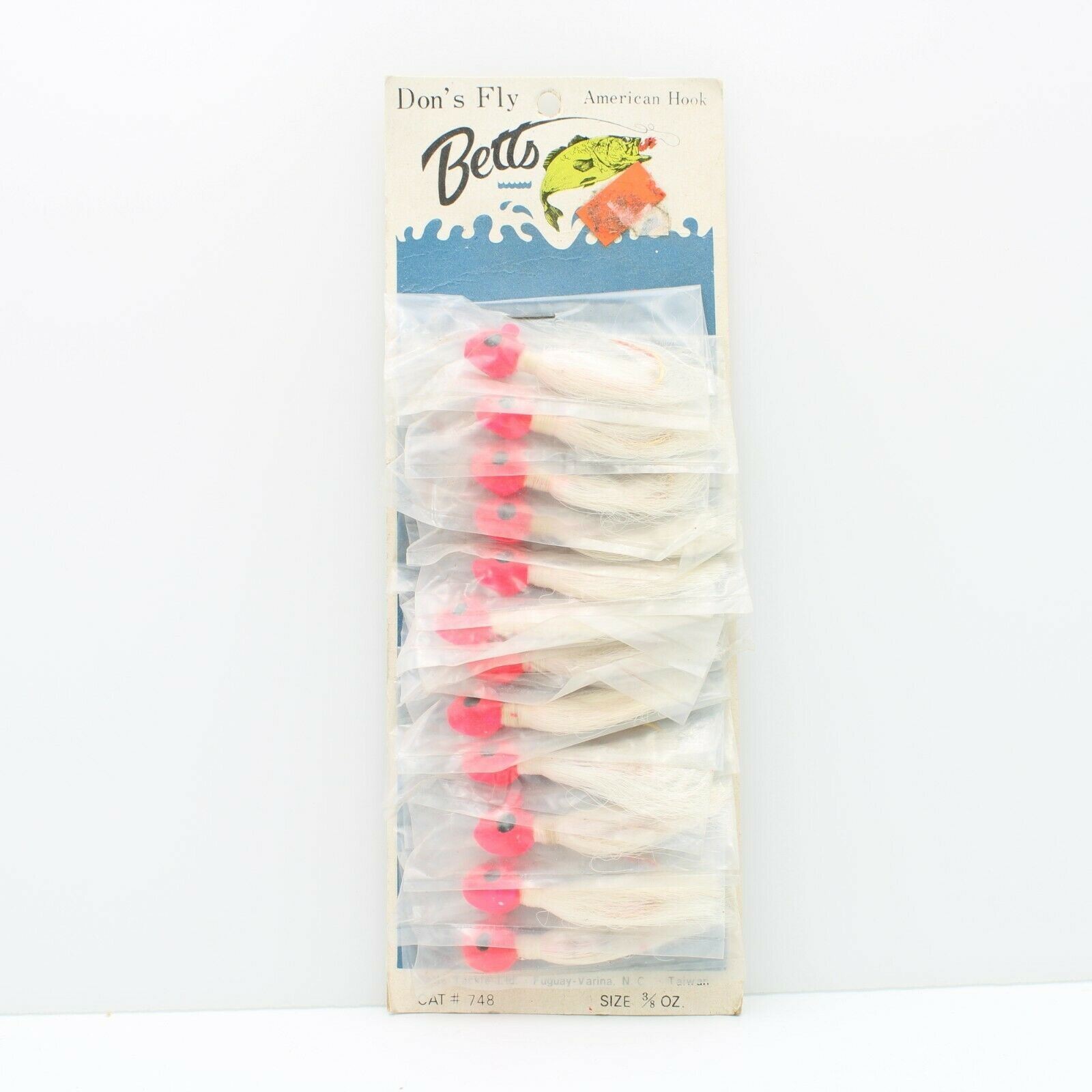Betts Don\'s Fly Hair Jig Bass Fishing Lures Dealer Card 12Pk Pink White 3/8oz