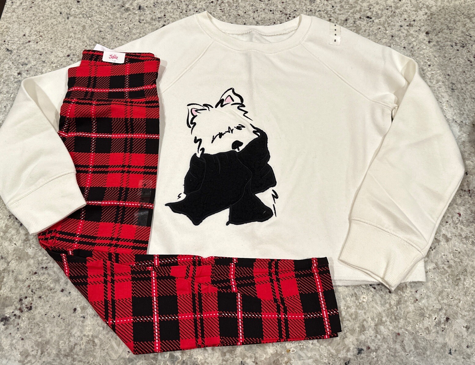 NWT Justice Girls Outfit Yorkie Plush Sweatshirt/Plaid Leggings Size 8 NWT Justice Girls Outfit Yorkie Plush Sweatshirt/Plaid Leggings Size 8
