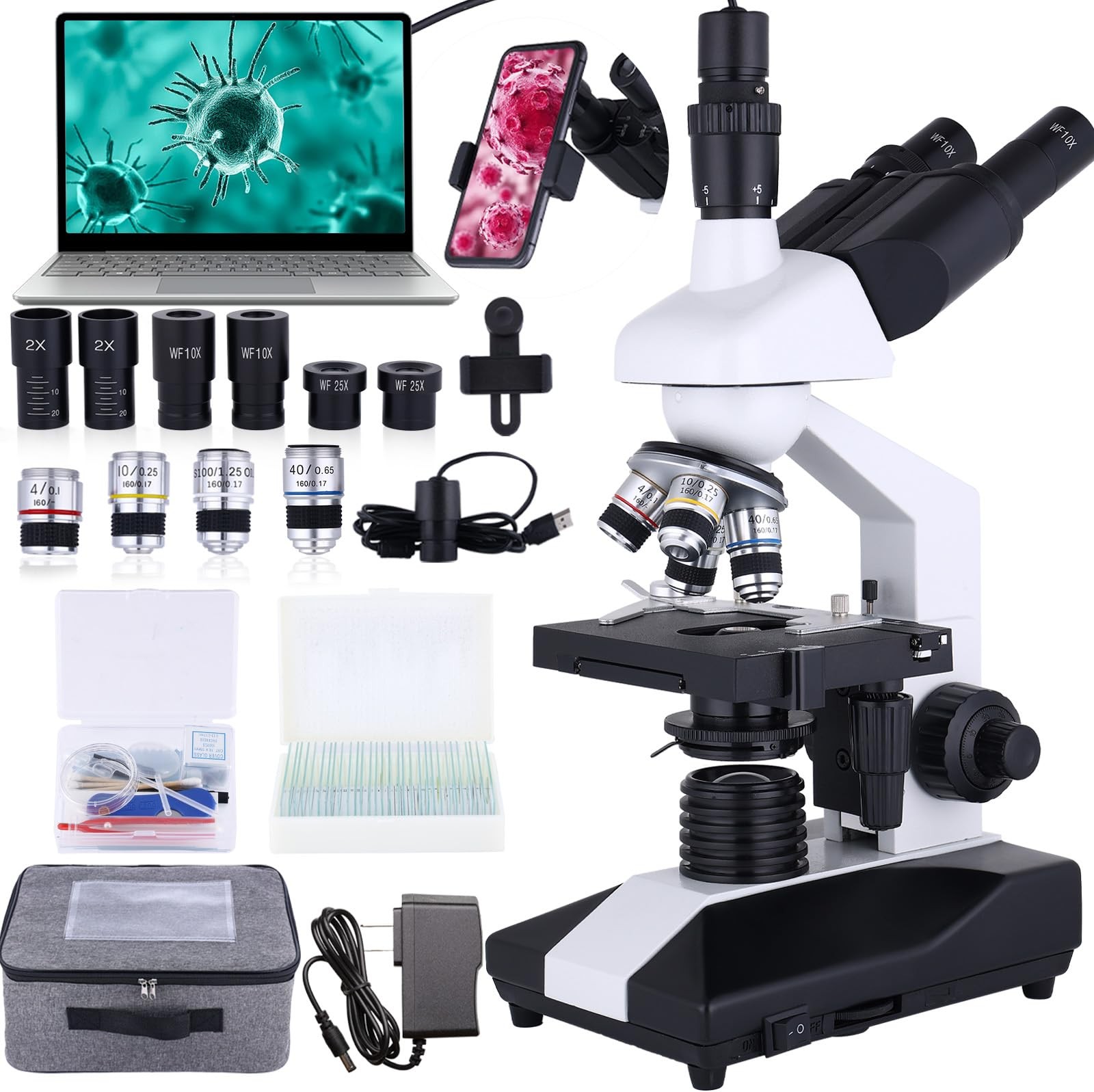 Professional Trinocular Microscope 40X 5000X USB