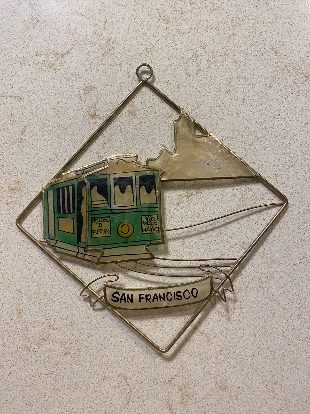 Vtg. Hanging Souvenir Sun Catcher San Francisco CA Trolley Car Mother of Pearl Vtg. Hanging Souvenir Sun Catcher San Francisco CA Trolley Car Mother of Pearl