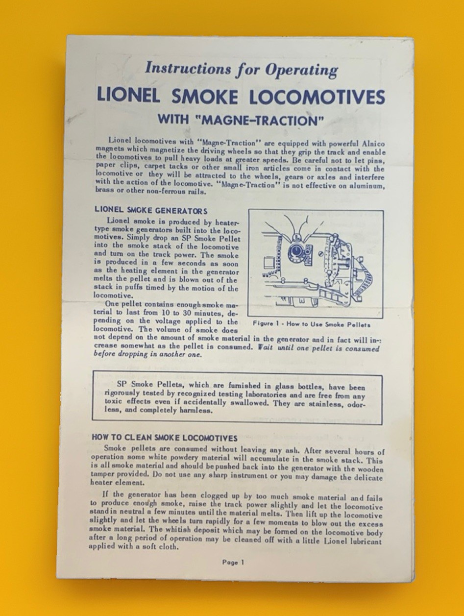 Vintage Original Lionel Smoke Locomotives With Magne-Traction Instructions Vintage Original Lionel Smoke Locomotives With Magne-Traction Instructions