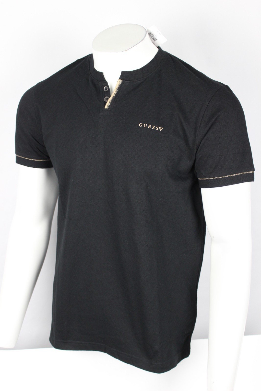 Guess Men's Ricardo Short Sleeve Slit Henley T Shirt Jet Black Textured