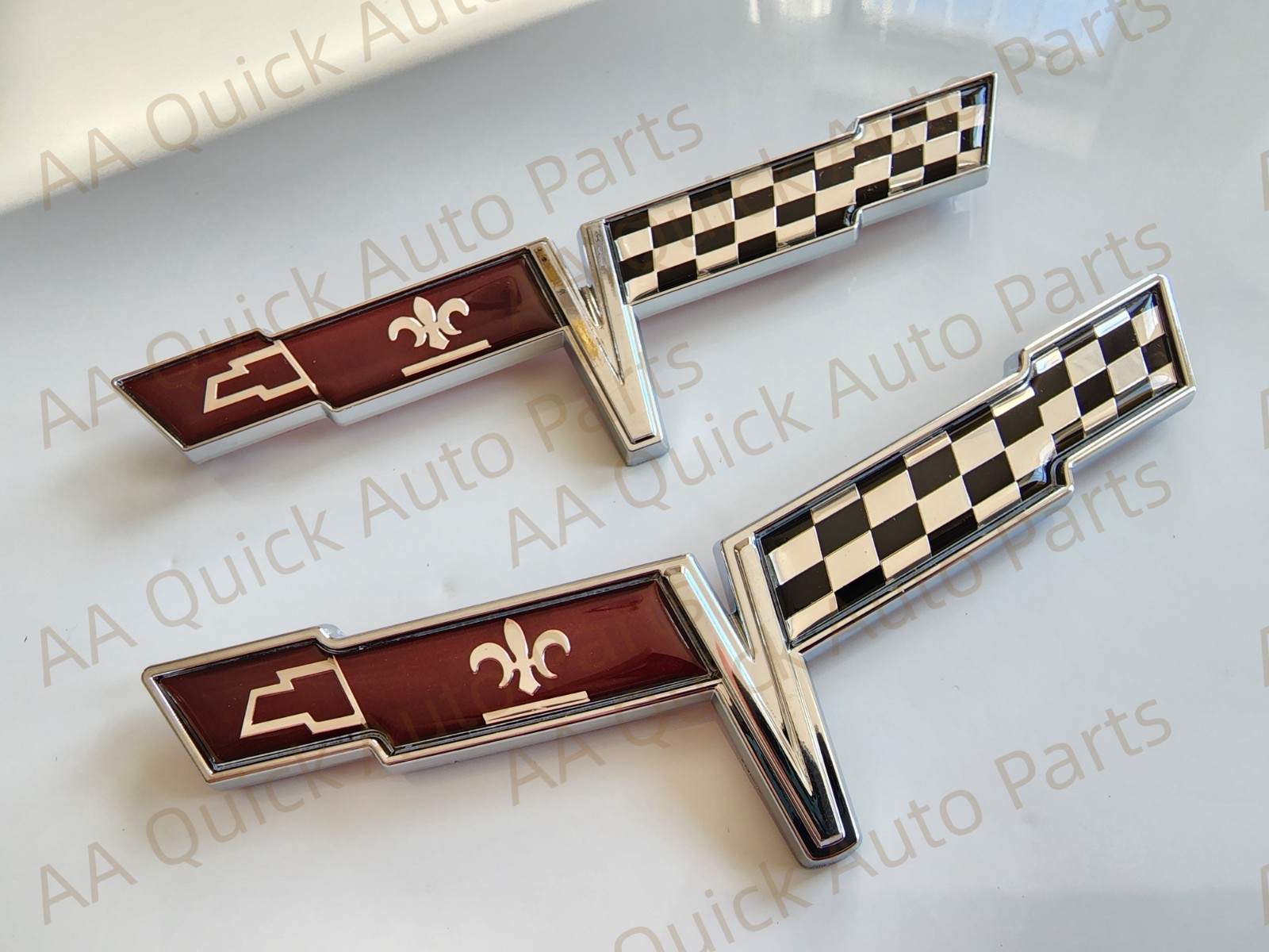 Pair Chrome Front Nose Rear Gas Lid Crossed Flag Emblem Badge 1981 C3 Corvette
