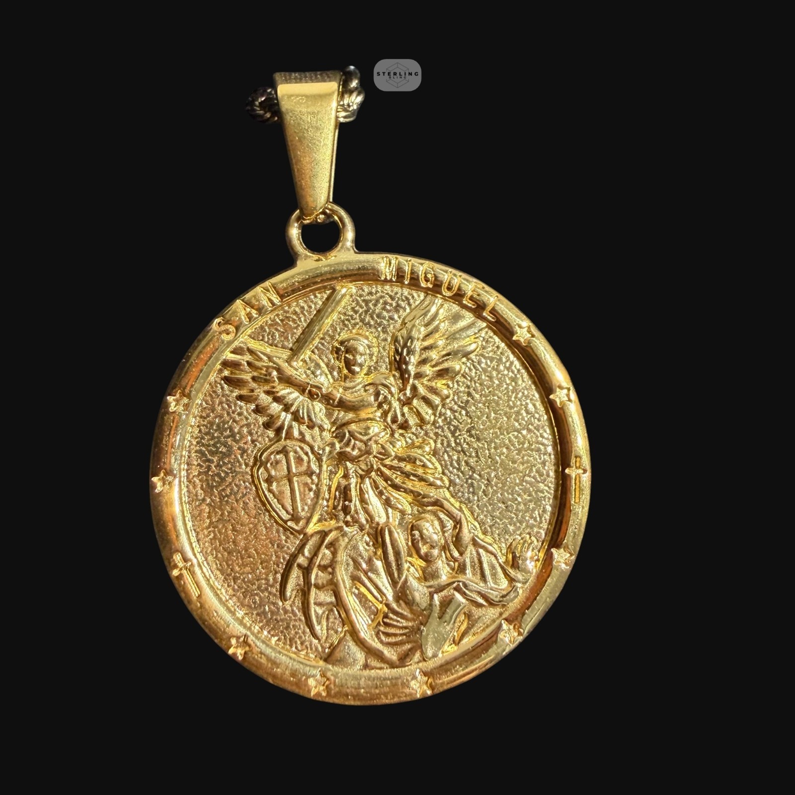 Gold San Miguel Pendant Necklace 316L Steel DOUBLE SIDE Men Catholic Rope Chain