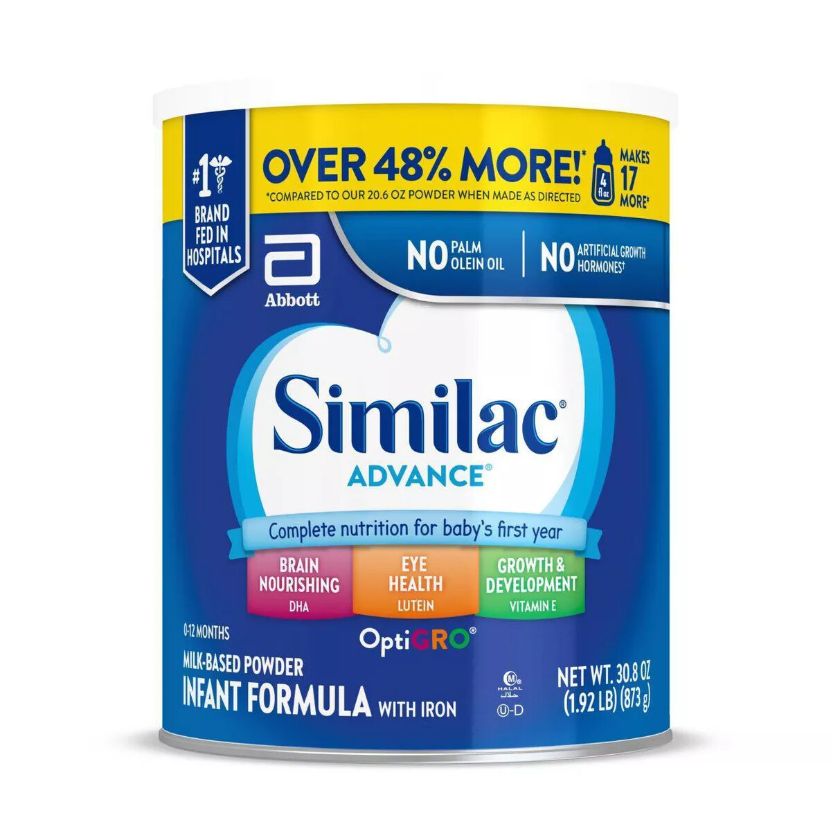 Similac Advance OptiGRO Infant Baby Formula- 1.92lb/30.8oz X 6 *LARGE CAN* 5/27 Similac Advance OptiGRO Infant Baby Formula- 1.92lb/30.8oz X 6 *LARGE CAN* 5/27