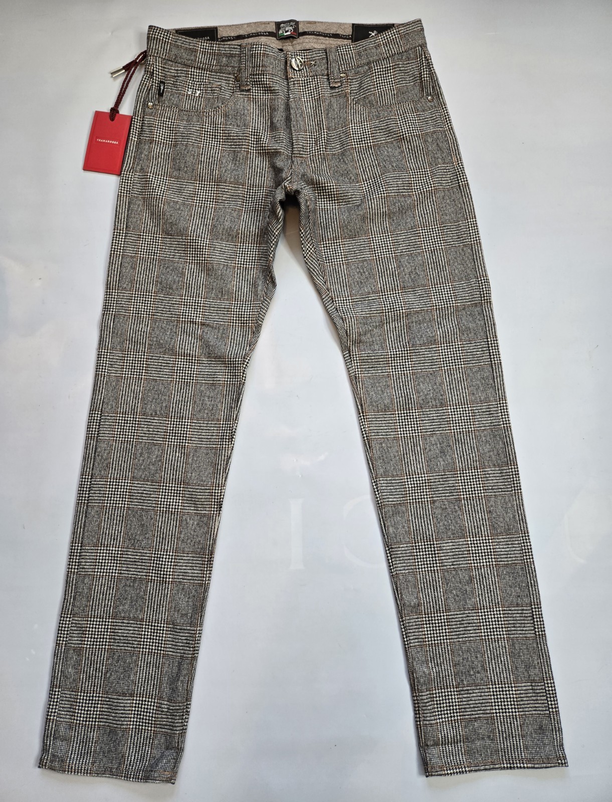 TRAMAROSSA MICHELANGELO REGULAR FIT 5 POCKET WOOL MEN\'S SAND CHECK JEANS SIZE 34