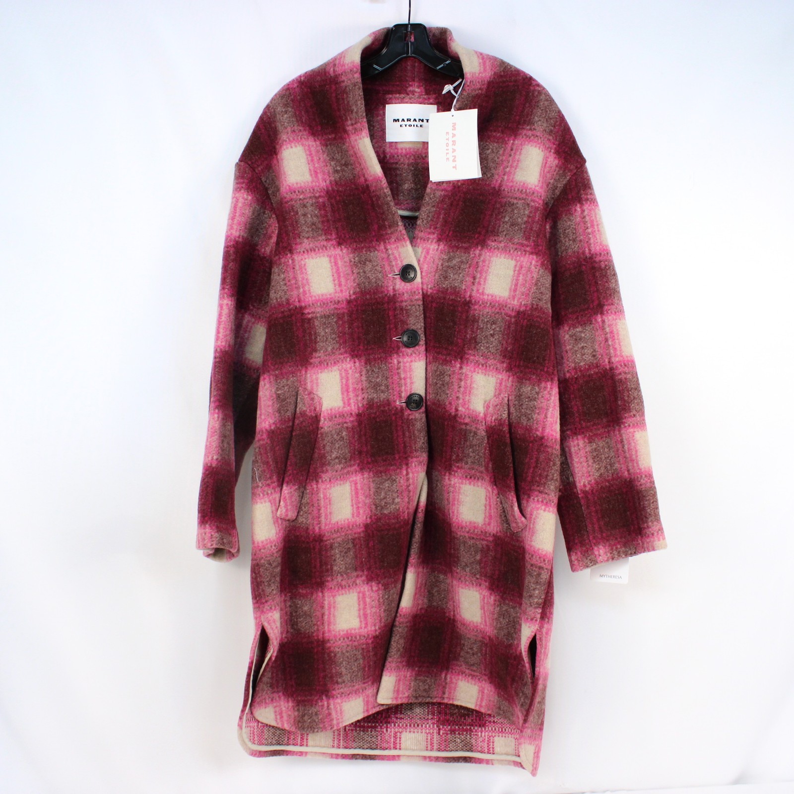 Isabel Marant Etoile Gabriel Checked Long Coat In Fuchsia - Women\'s Size FR 42