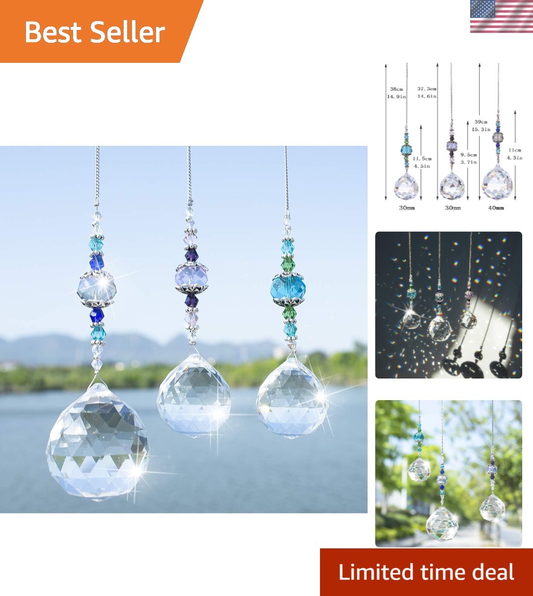 Stunning 3 Pcs Rainbow Maker Crystal Ball Prism Set - Home Decor Stunning 3 Pcs Rainbow Maker Crystal Ball Prism Set - Home Decor