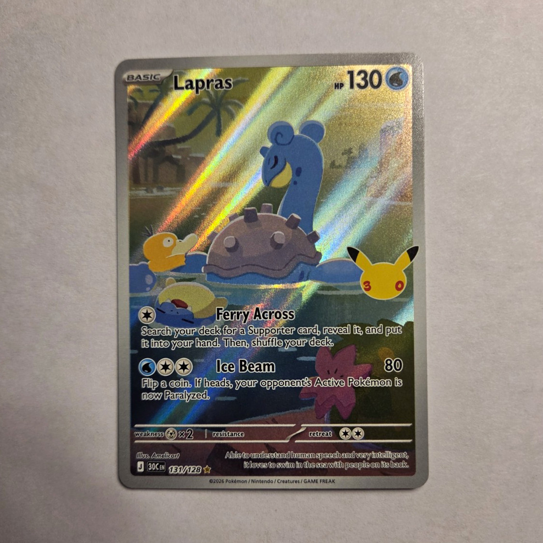 Pokemon Lapras 131/128 Illustration Rare Full Art Holo 30th Celebration