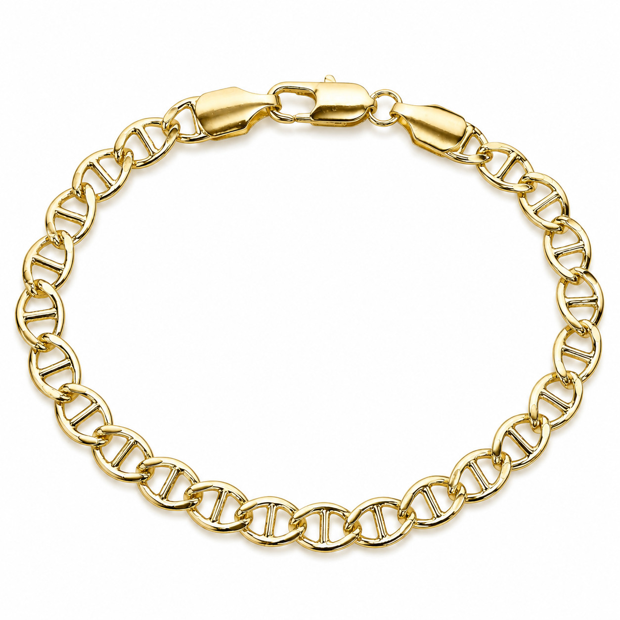 Italian 1/200 14K Yellow Gold Oro Valentino Cut Mariner Link Bracelet Men Women