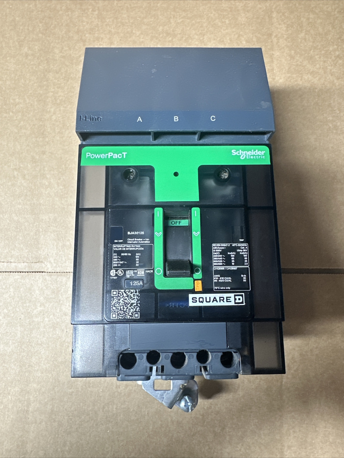 NEW SQUARE D BJA36125 BJ125 125 AMP 65K @ 480V 3P I LINE CIRCUIT BREAKER