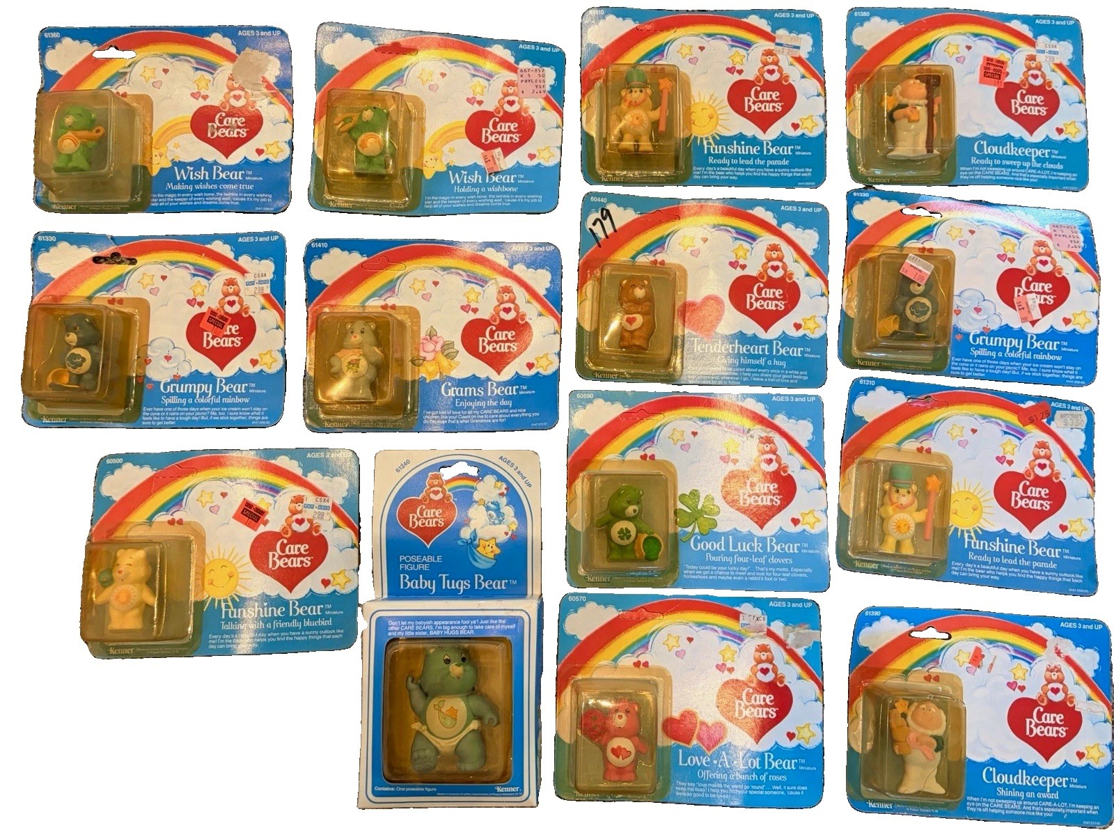 Vintage 1980’s Kenner Care Bears Miniatures Lot Sealed on Card + Baby Tugs